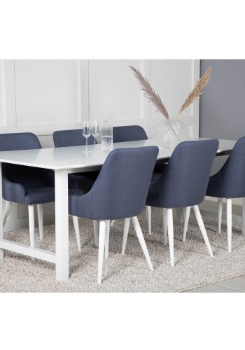 VENTURE DESIGN Plaza spisebordsstol, m. armln - bl polyester og hvid metal