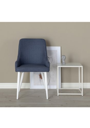 VENTURE DESIGN Plaza spisebordsstol, m. armln - bl polyester og hvid metal