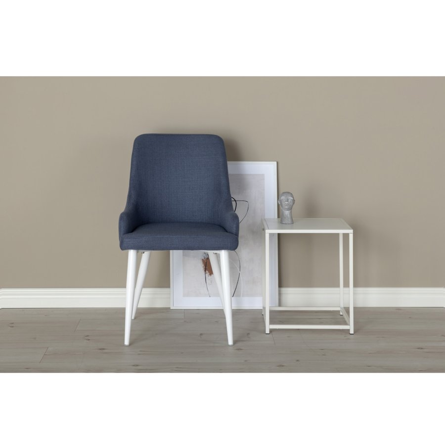 VENTURE DESIGN Plaza spisebordsstol, m. armln - bl polyester og hvid metal