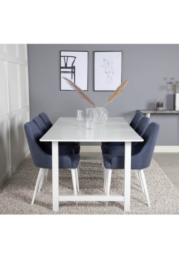 VENTURE DESIGN Plaza spisebordsstol, m. armln - bl polyester og hvid metal