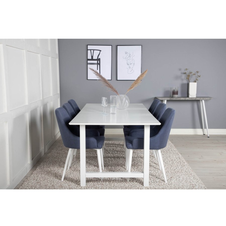 VENTURE DESIGN Plaza spisebordsstol, m. armln - bl polyester og hvid metal