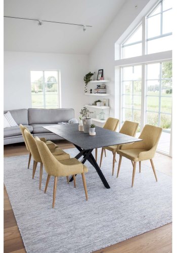 VENTURE DESIGN Plaza spisebordsstol, m. armln - sennepsgul polyester og metal