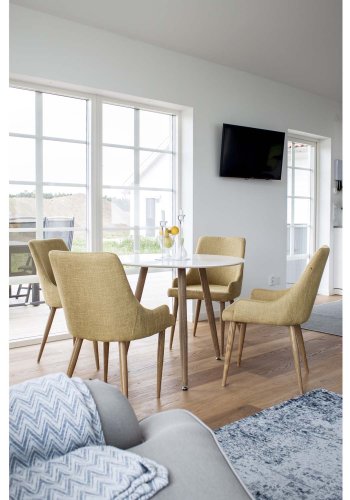 VENTURE DESIGN Plaza spisebordsstol, m. armln - sennepsgul polyester og metal