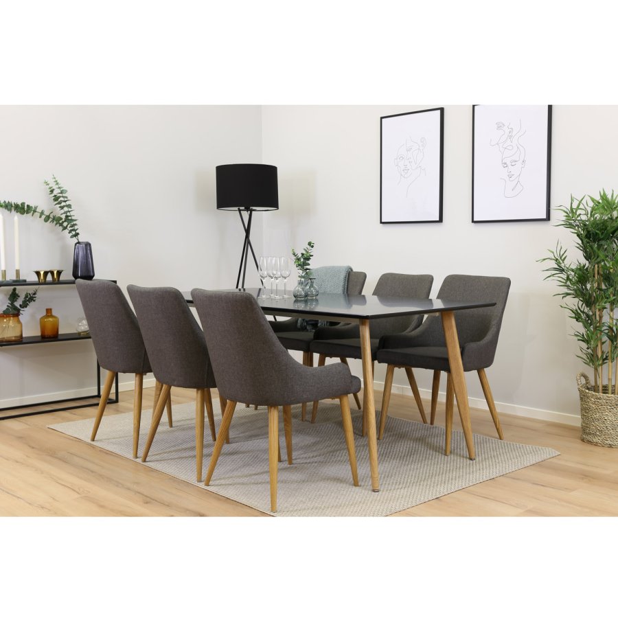 VENTURE DESIGN Plaza spisebordsstol, m. armln - mrkegr polyester og metal