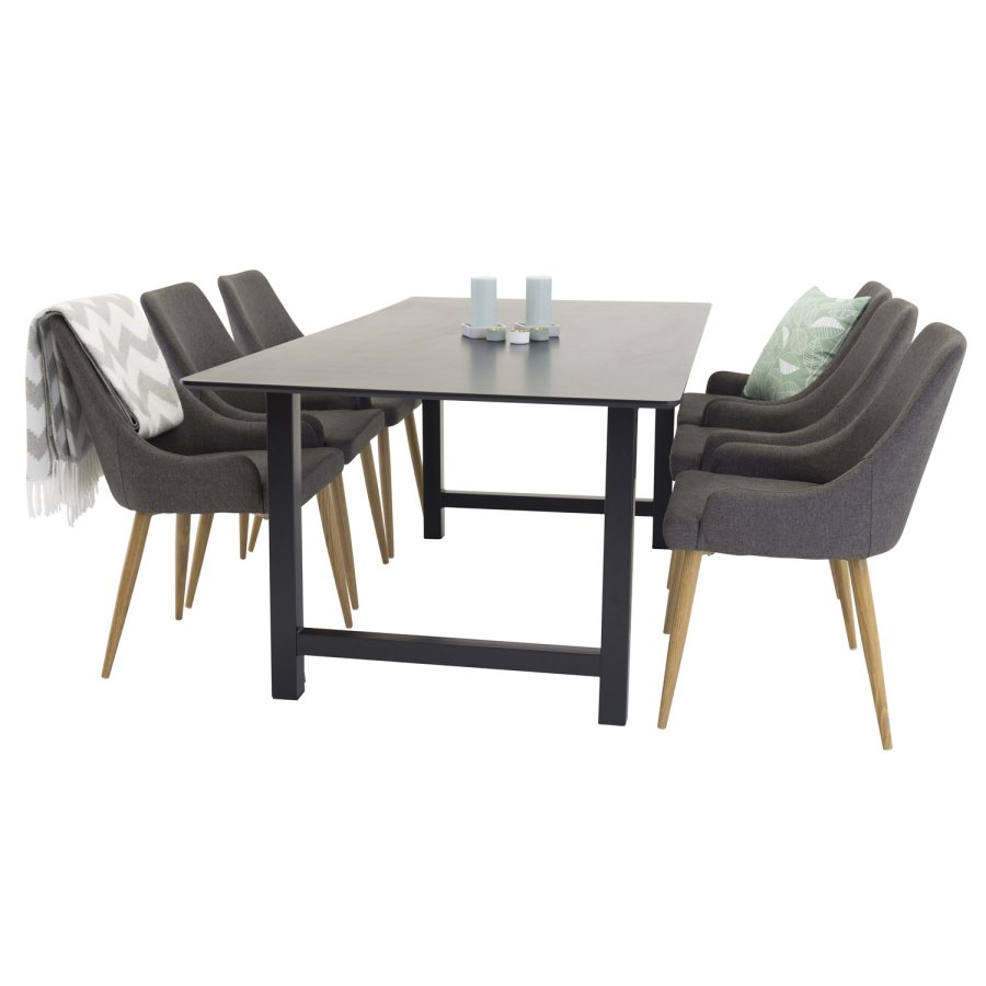 VENTURE DESIGN Plaza spisebordsstol, m. armln - mrkegr polyester og metal