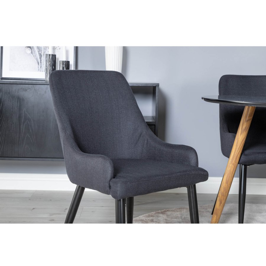 VENTURE DESIGN Plaza spisebordsstol, m. armln - sort polyester og sort metal