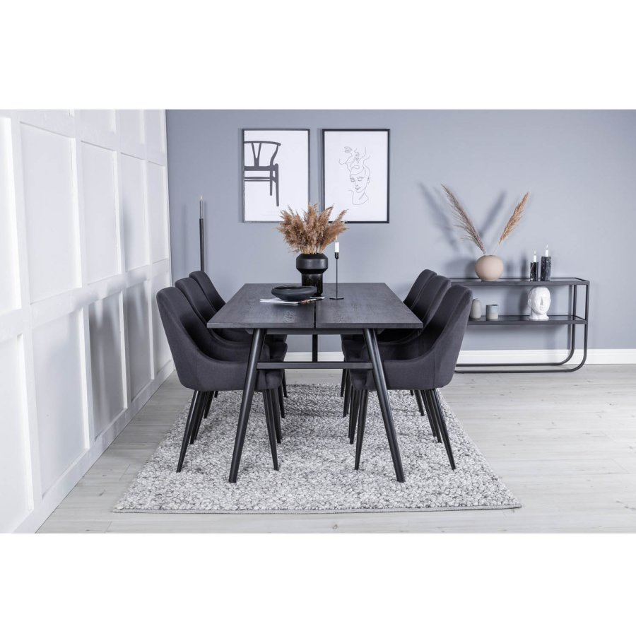 VENTURE DESIGN Plaza spisebordsstol, m. armln - sort polyester og sort metal