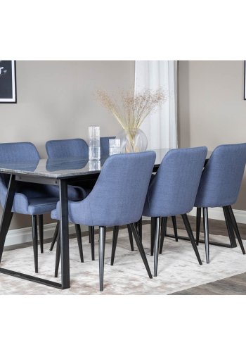 VENTURE DESIGN Plaza spisebordsstol, m. armln - bl polyester og sort metal