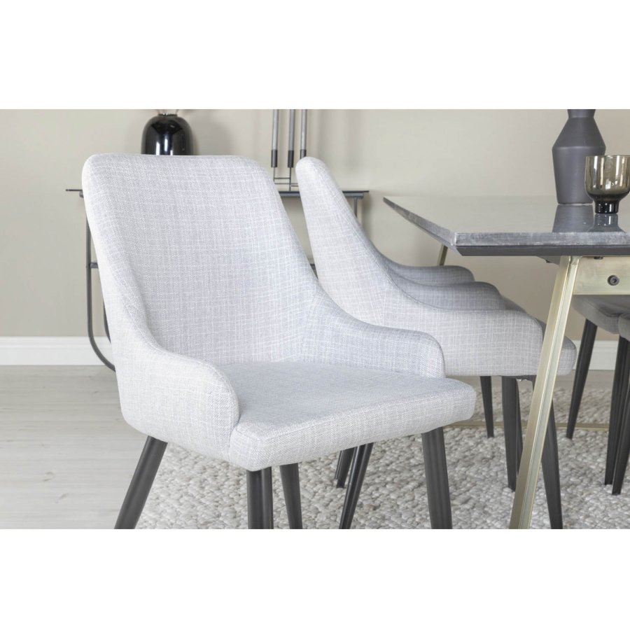 VENTURE DESIGN Plaza spisebordsstol, m. armln - lysegr polyester og sort metal