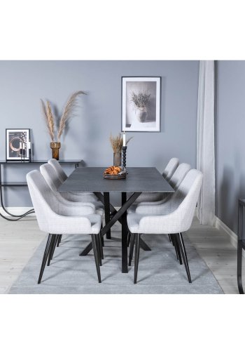 VENTURE DESIGN Plaza spisebordsstol, m. armln - lysegr polyester og sort metal