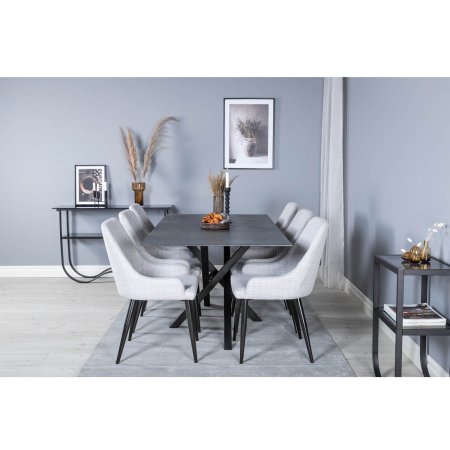 VENTURE DESIGN Plaza spisebordsstol, m. armln - lysegr polyester og sort metal