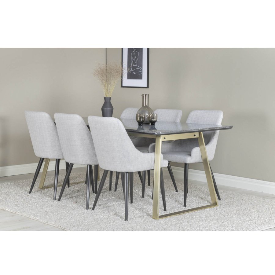 VENTURE DESIGN Plaza spisebordsstol, m. armln - lysegr polyester og sort metal