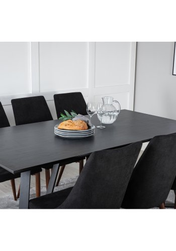 VENTURE DESIGN Leone spisebordsstol, m. armln - sort polyester og valndfolie metal