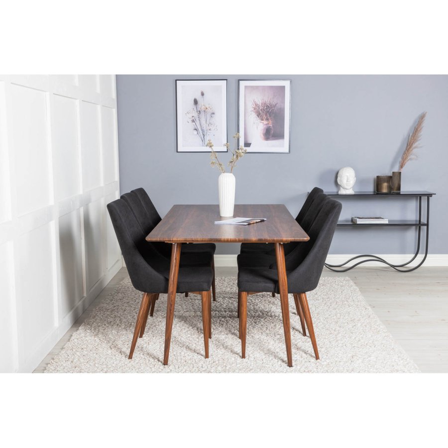 VENTURE DESIGN Leone spisebordsstol, m. armln - sort polyester og valndfolie metal