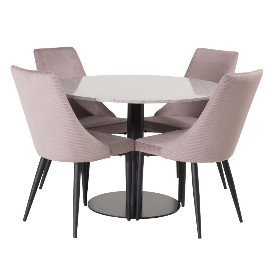 VENTURE DESIGN Leone spisebordsstol, m. armln - dusty pink fljl og sort metal