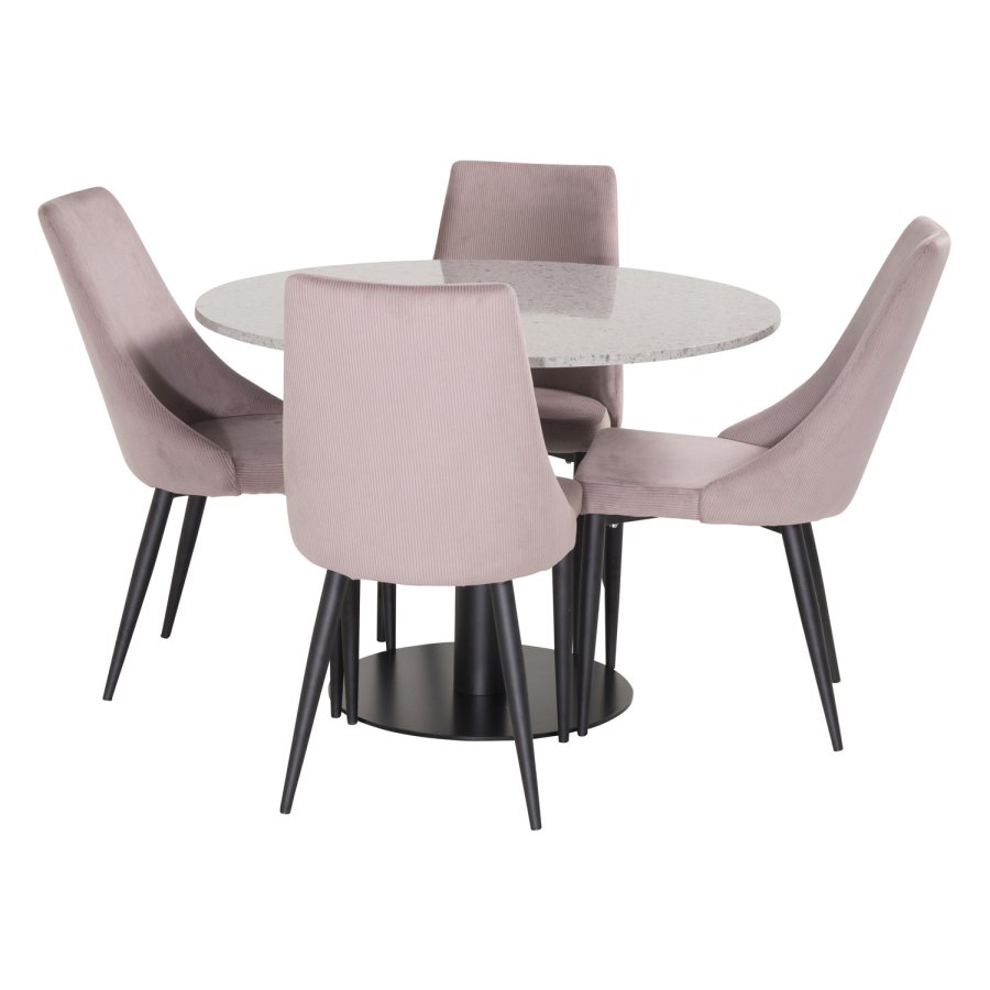 VENTURE DESIGN Leone spisebordsstol, m. armln - dusty pink fljl og sort metal