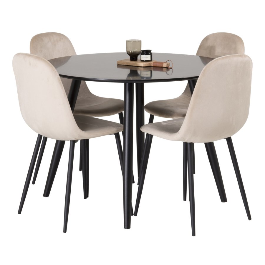 VENTURE DESIGN Leone spisebordsstol, m. armln - dusty pink fljl og sort metal