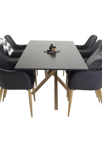 VENTURE DESIGN Comfort spisebordsstol, m. armln - sort PU og natur metal