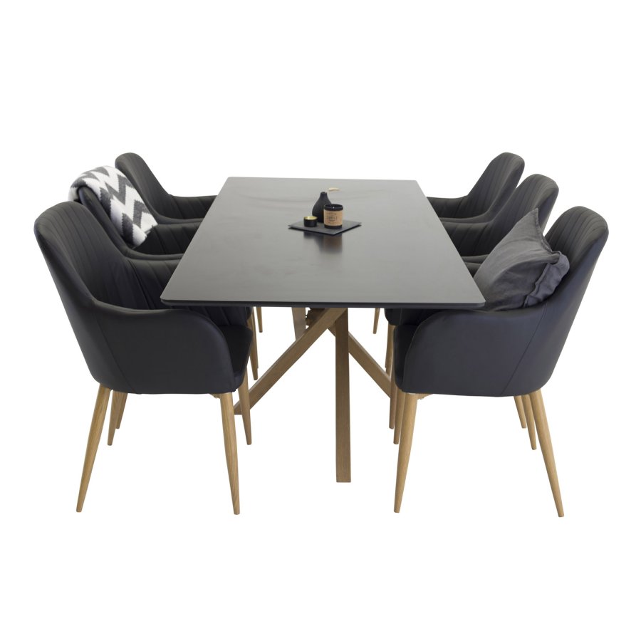 VENTURE DESIGN Comfort spisebordsstol, m. armln - sort PU og natur metal