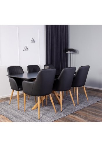 VENTURE DESIGN Comfort spisebordsstol, m. armln - sort PU og natur metal