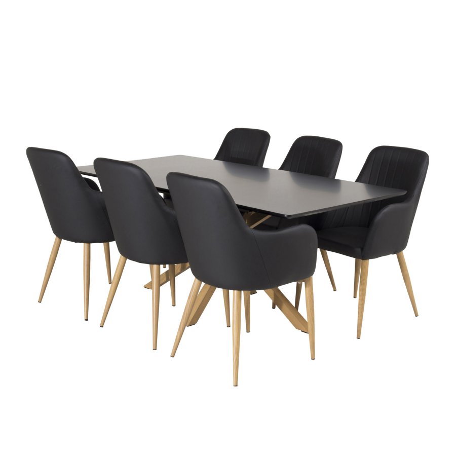 VENTURE DESIGN Comfort spisebordsstol, m. armln - sort PU og natur metal