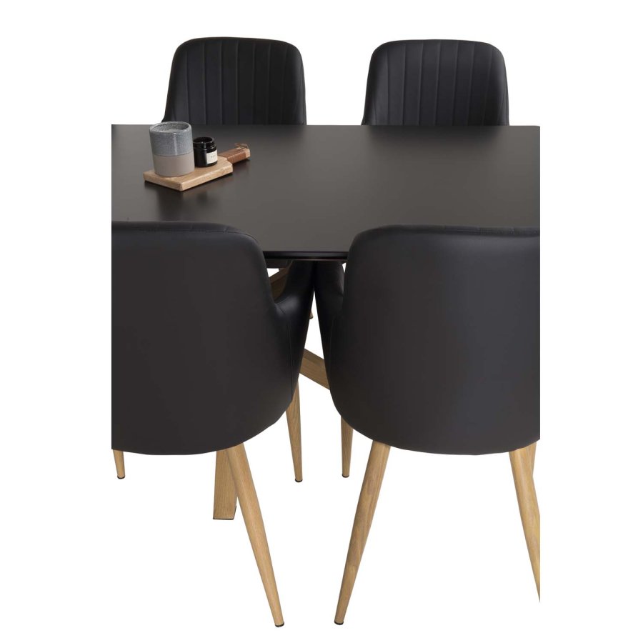 VENTURE DESIGN Comfort spisebordsstol, m. armln - sort PU og natur metal