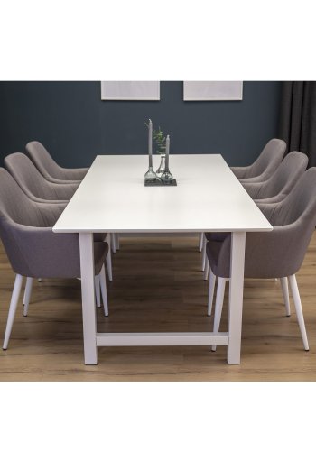 VENTURE DESIGN Comfort spisebordsstol, m. armln - gr polyester og hvid metal