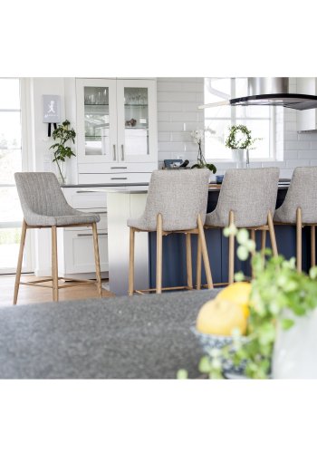 VENTURE DESIGN Plaza barstol, m. rygln og fodsttte - lysegr polyester og natur metal