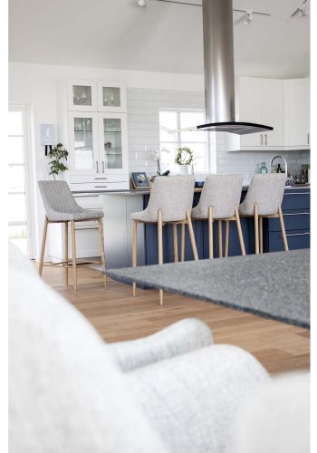 VENTURE DESIGN Plaza barstol, m. rygln og fodsttte - lysegr polyester og natur metal