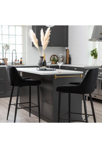 VENTURE DESIGN Plaza barstol, m. rygln og fodsttte - sort velour og sort jern