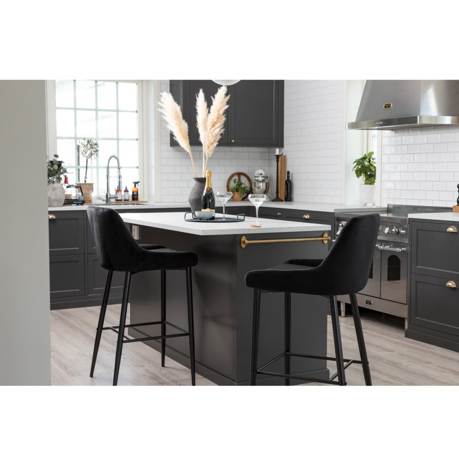 VENTURE DESIGN Plaza barstol, m. rygln og fodsttte - sort velour og sort jern