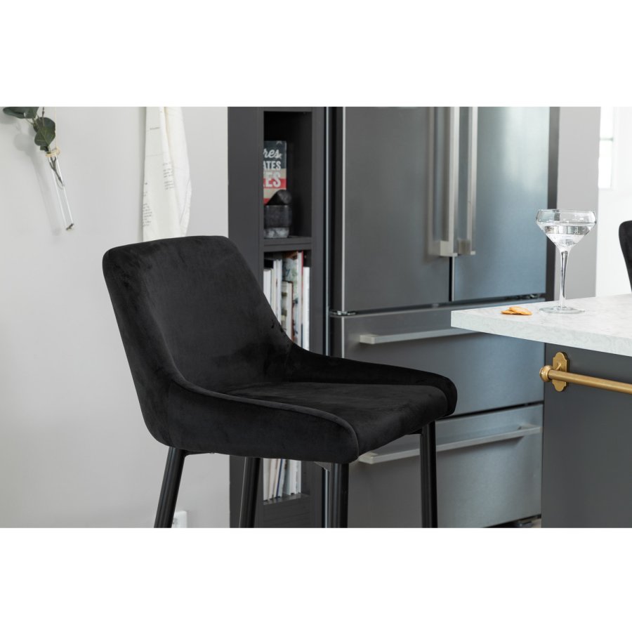 VENTURE DESIGN Plaza barstol, m. rygln og fodsttte - sort velour og sort jern
