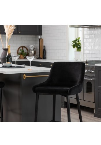 VENTURE DESIGN Plaza barstol, m. rygln og fodsttte - sort velour og sort jern