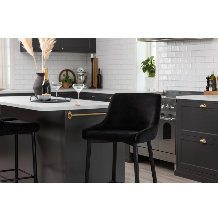 VENTURE DESIGN Plaza barstol, m. rygln og fodsttte - sort velour og sort jern