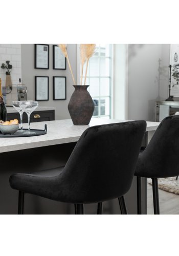 VENTURE DESIGN Plaza barstol, m. rygln og fodsttte - sort velour og sort jern
