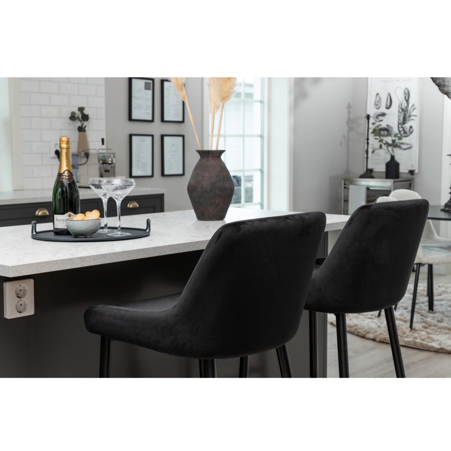 VENTURE DESIGN Plaza barstol, m. rygln og fodsttte - sort velour og sort jern