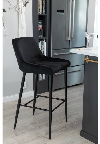 VENTURE DESIGN Plaza barstol, m. rygln og fodsttte - sort velour og sort jern