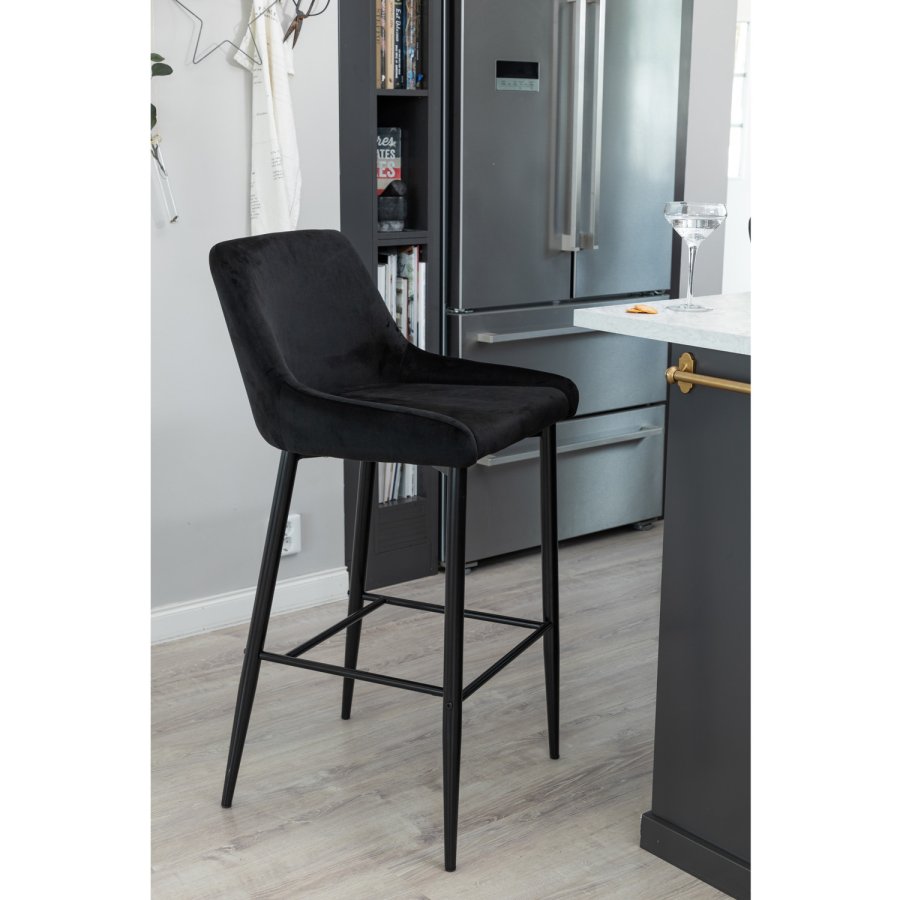 VENTURE DESIGN Plaza barstol, m. rygln og fodsttte - sort velour og sort jern