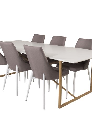 VENTURE DESIGN Leone 2.0 spisebordsstol, m. armln - gr polyester og hvid metal