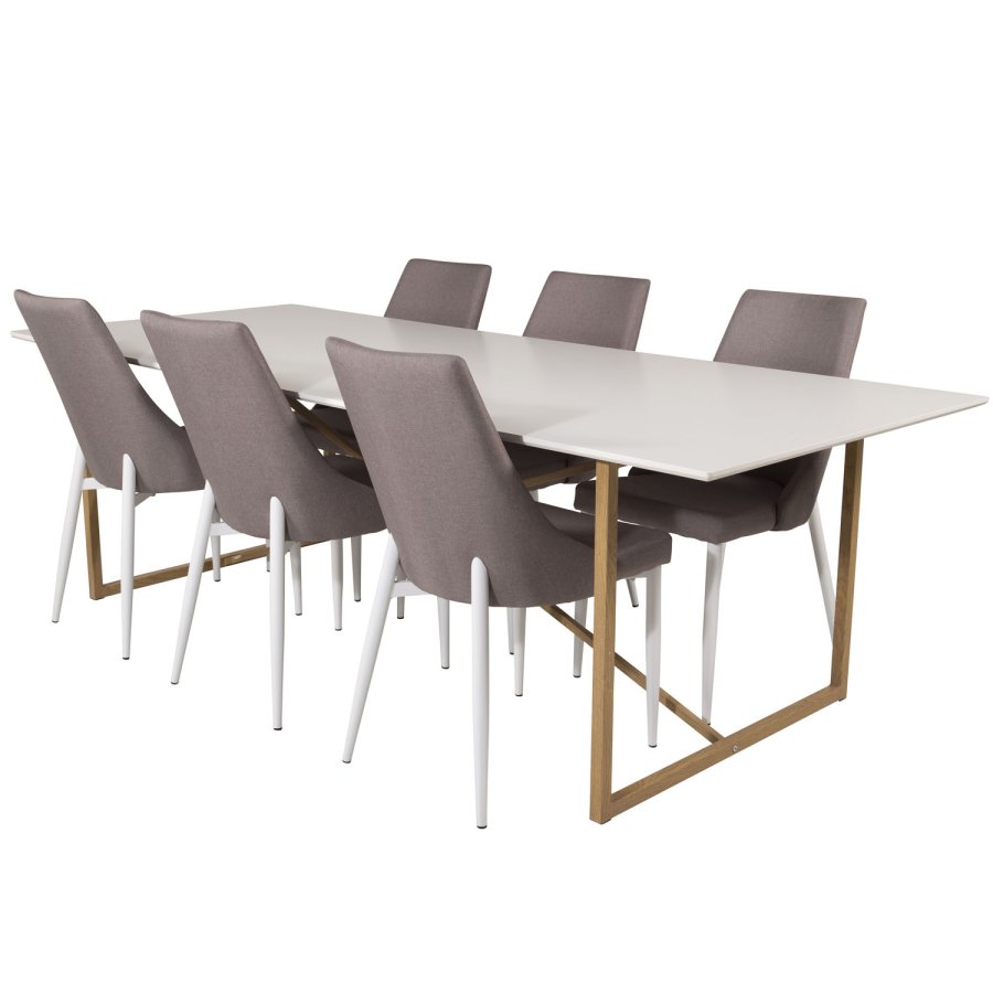 VENTURE DESIGN Leone 2.0 spisebordsstol, m. armln - gr polyester og hvid metal