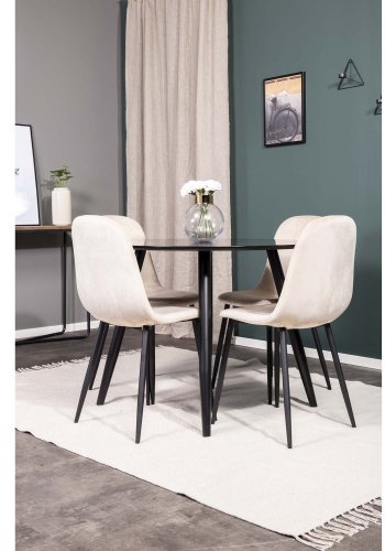 VENTURE DESIGN Polar spisebordsstol - beige velour og sort metal