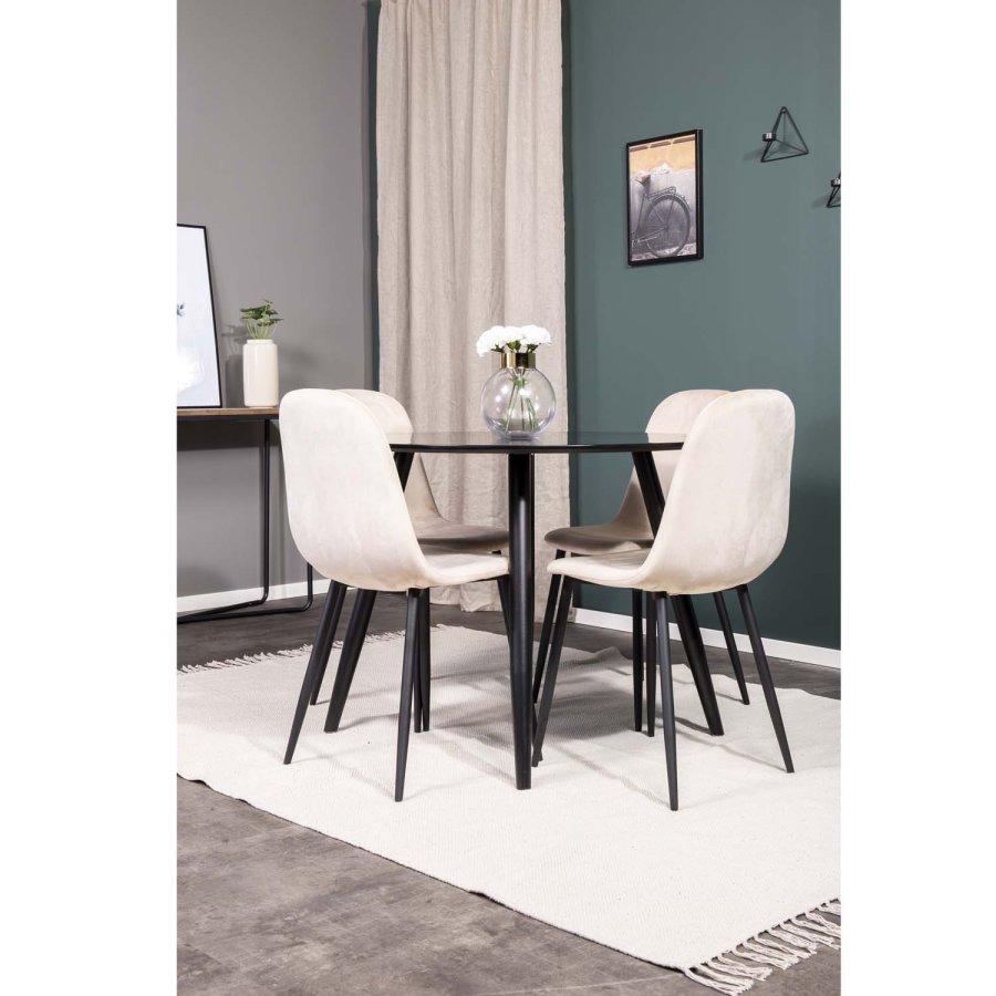 VENTURE DESIGN Polar spisebordsstol - beige velour og sort metal
