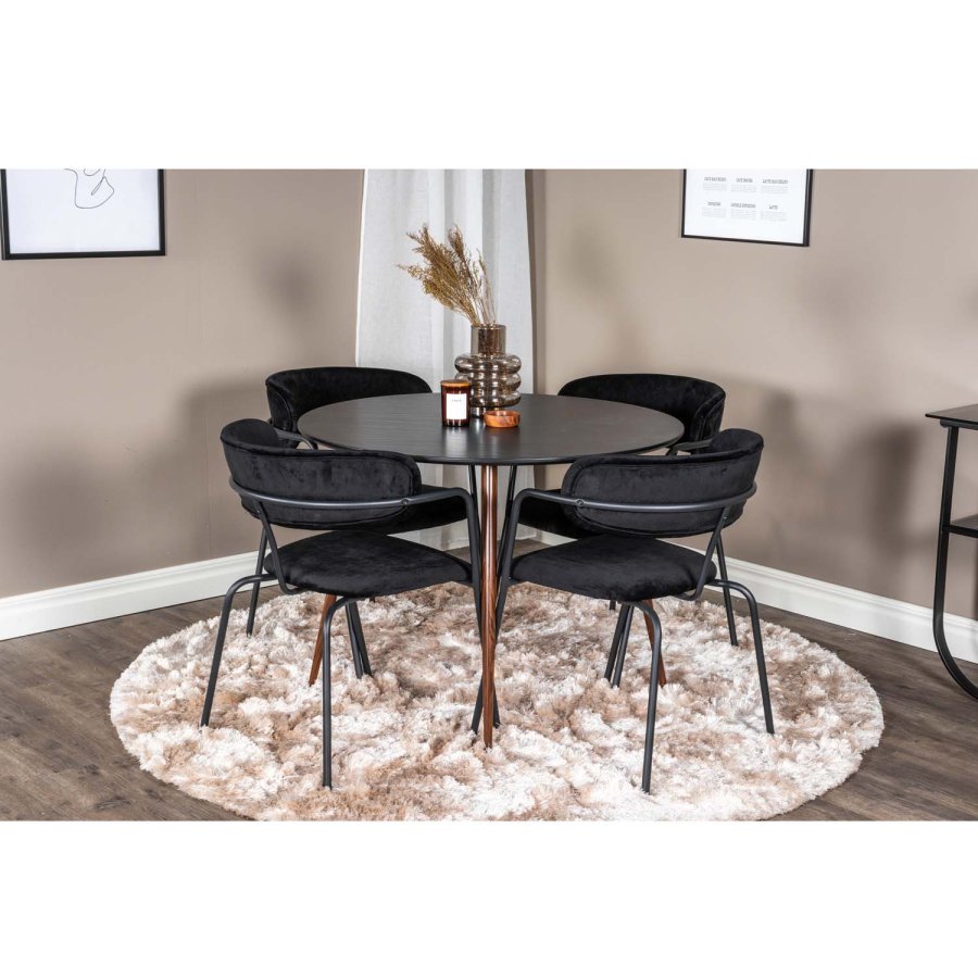 VENTURE DESIGN Arrow spisebordsstol, m. armln - sort velour og sort metal