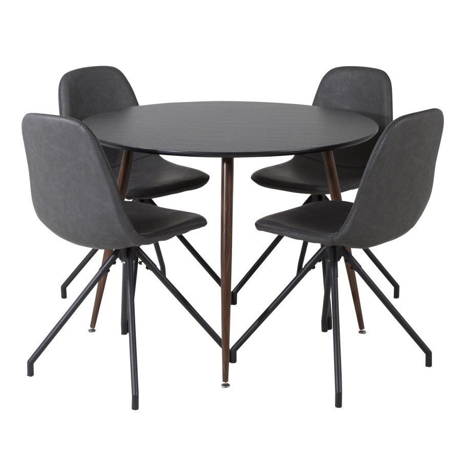 VENTURE DESIGN Polar spisebordsstol, m. drejefunktion - sort PU og sort  metal