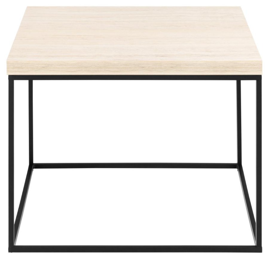 ACT NORDIC Barossa sofabord, kvadratisk - beige papir travertinlook og sort stl (60x60)