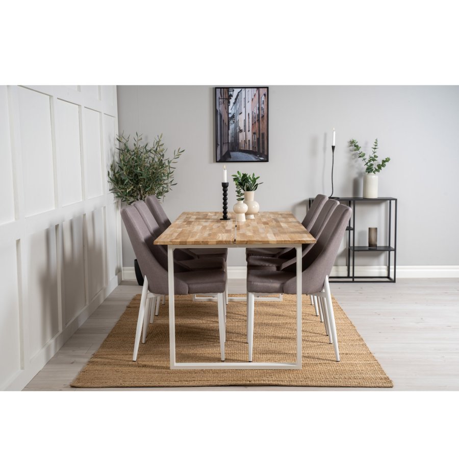 VENTURE DESIGN Cirebon spisebord - natur teaktr og hvid metal (200x90)