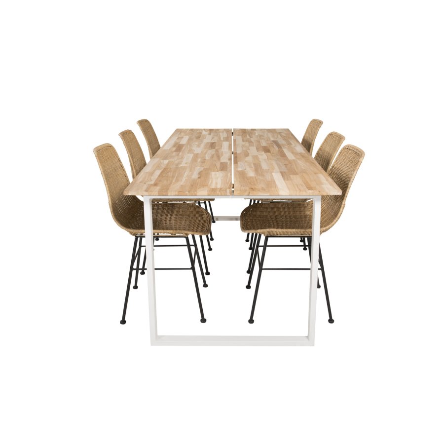 VENTURE DESIGN Cirebon spisebord - natur teaktr og hvid metal (200x90)