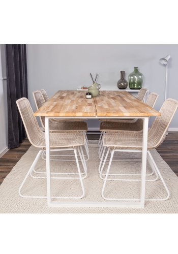VENTURE DESIGN Cirebon spisebord - natur teaktr og hvid metal (200x90)