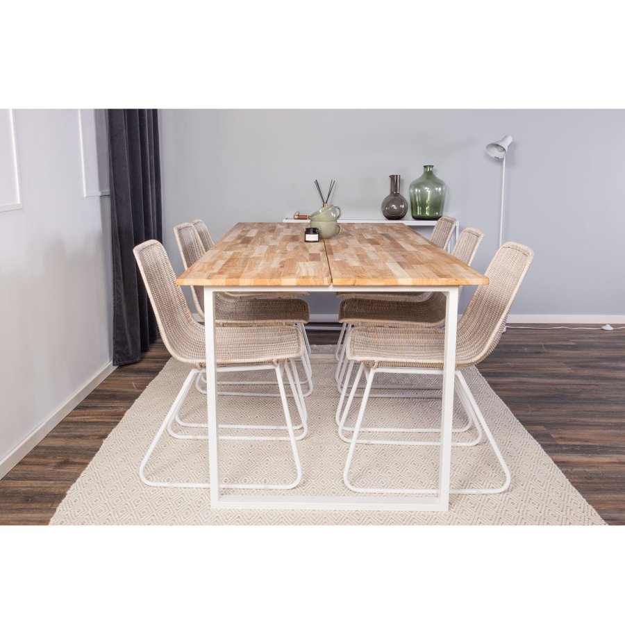 VENTURE DESIGN Cirebon spisebord - natur teaktr og hvid metal (200x90)