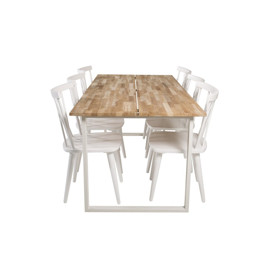 VENTURE DESIGN Cirebon spisebord - natur teaktr og hvid metal (200x90)